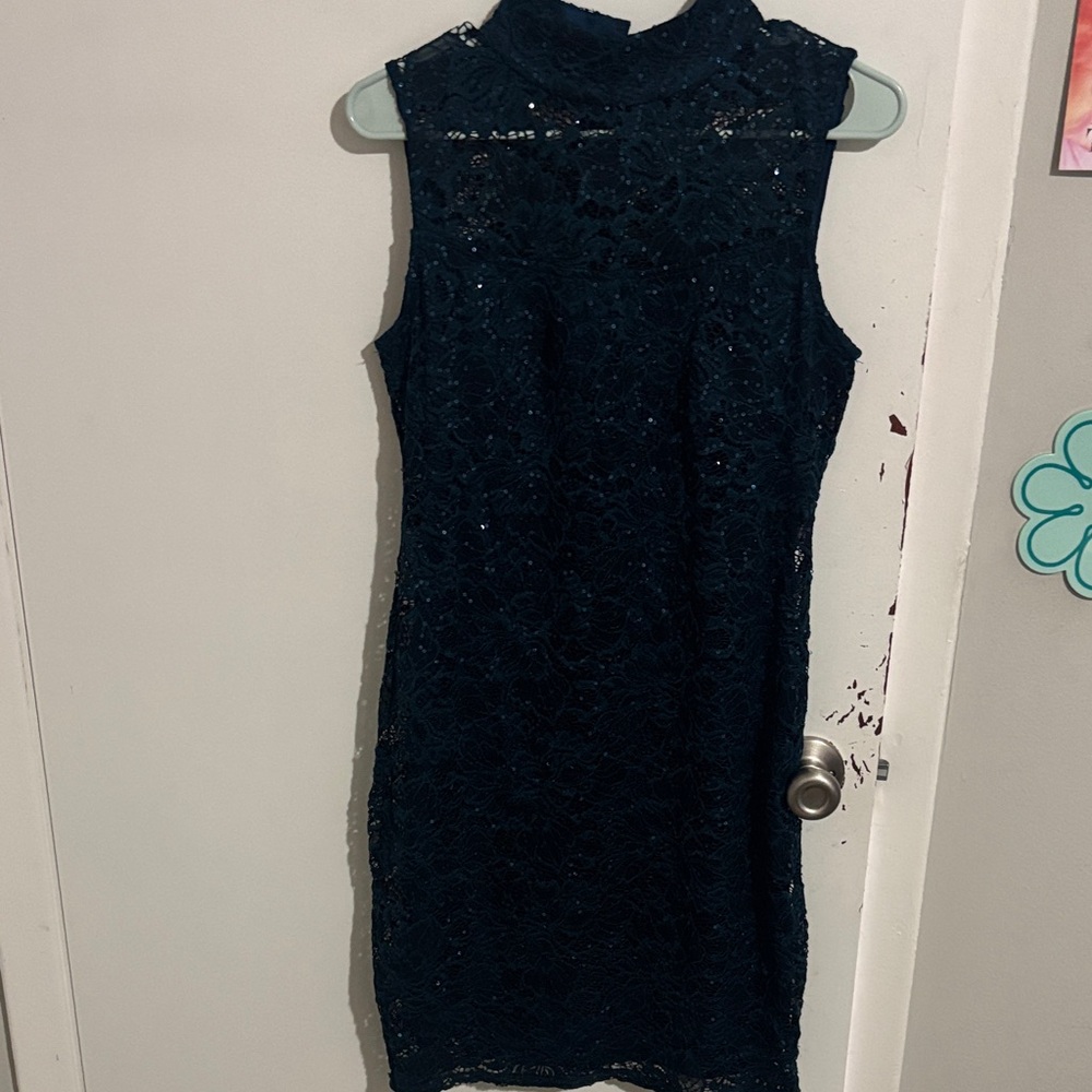 Women's 8P Blu Sage Mock Turtleneck Sequined Dress Dark Turquoise
